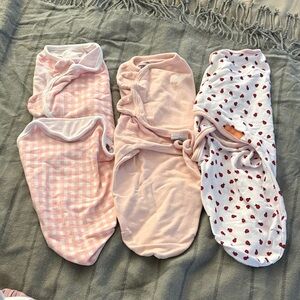 3-Piece Pink Baby Swaddle Set - Gingham, Solid & Ladybug Prints